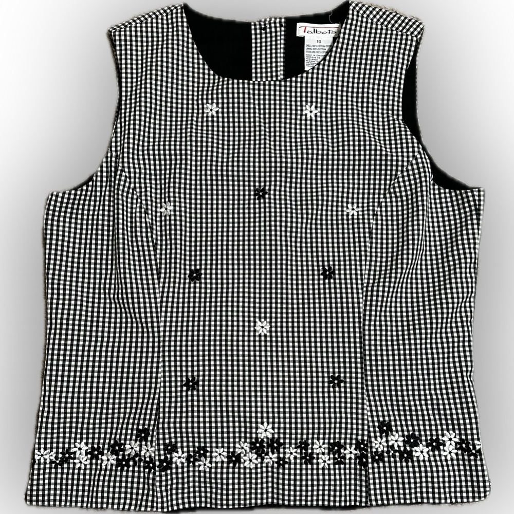 Talbots Black and White Checkered Top